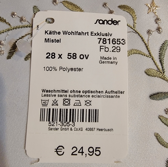 Kathe Wohlfahrt Christmas Doily White Embroidered 23"×11" New - Picture 4 of 7